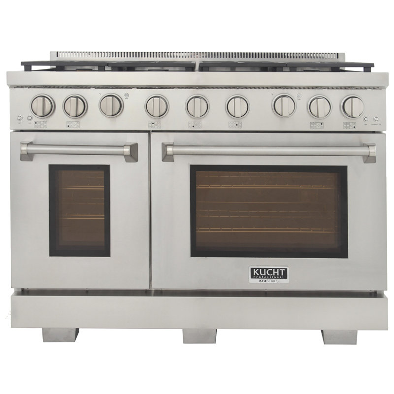 48 in. 6.7 cu. ft. Natural Gas Range Two Ovens in Olive Green with True Simmer Burners, Liquid Propane, Stainless Steel