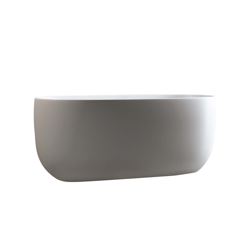 47" Independent Modern Solid Surface Resin Stone Bathtub With Pop-Up Drain & Overflow Pipes
