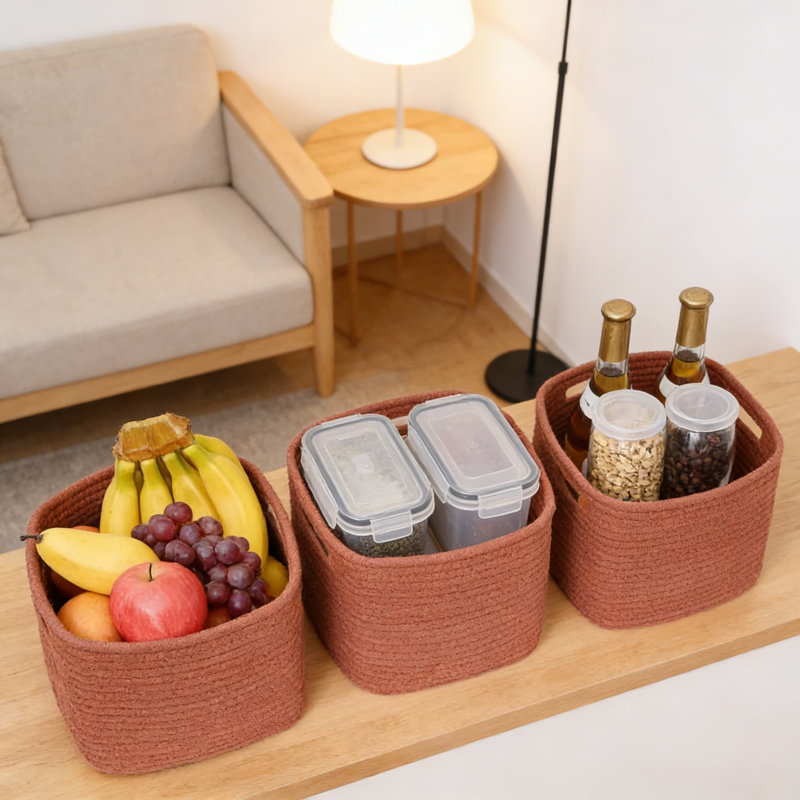 3-Pack Cotton Rope Storage Baskets, 9X9x7 Inch Cube Organizer Bins For Toys, Clothes, Towels, Shelf, Closet, Nursery, And Bathroom Organization