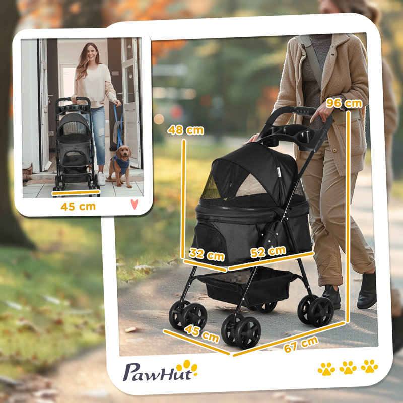 Pet Stroller Foldable Travel Carriage with Brake Basket Canopy Black