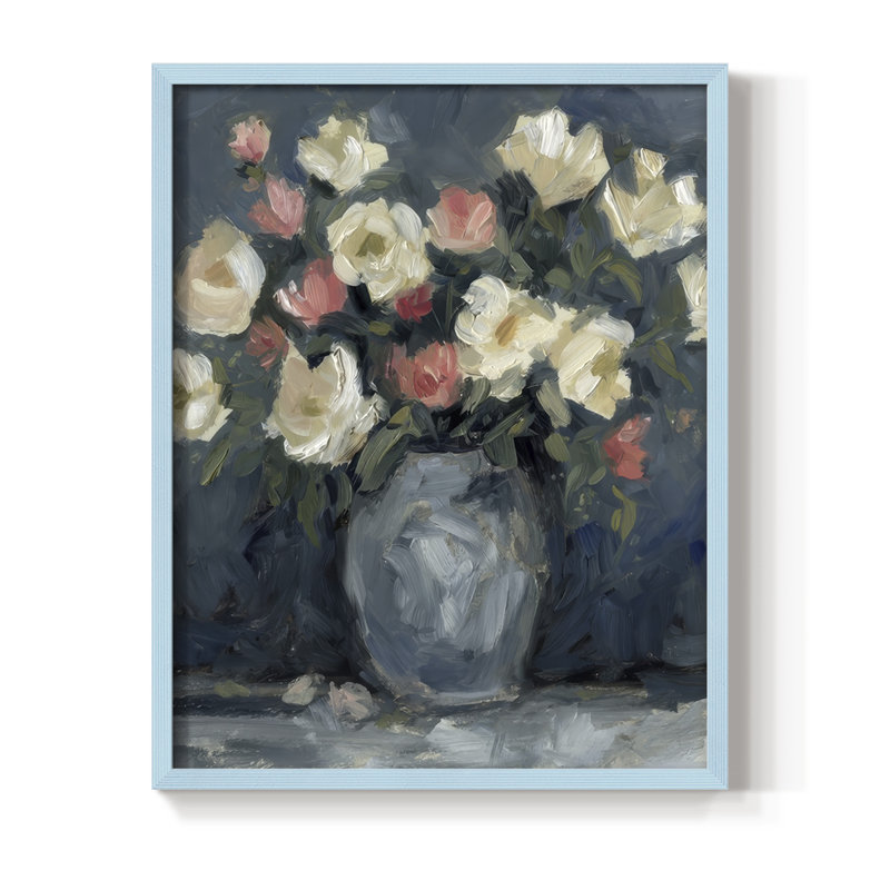 Impasto Floral Arrangement II, reproduction encadrée - bois massif, H 30 po x l 24 po, Bleu