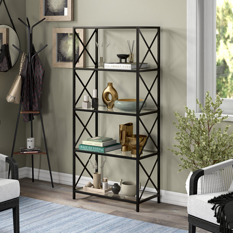 Celine 167.6cm H Steel Standard Bookcase, Black, 66" H x 76.2" W x 15" D