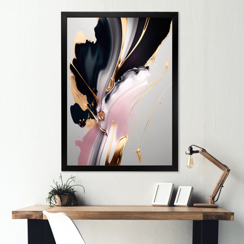 " Gold Black Transcending Complexity ", Black Picture Framed Canvas, 20" H x 12" W x 1" D