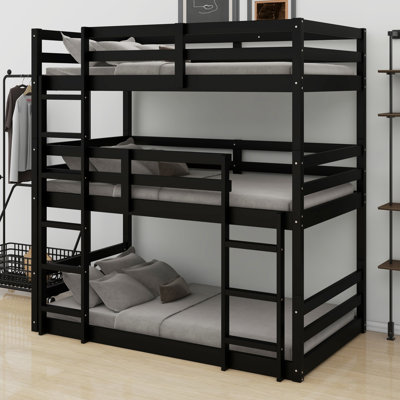 Triple-Decker Detachable Bunk Bed With Integrated Safety Ladders & Guardrails