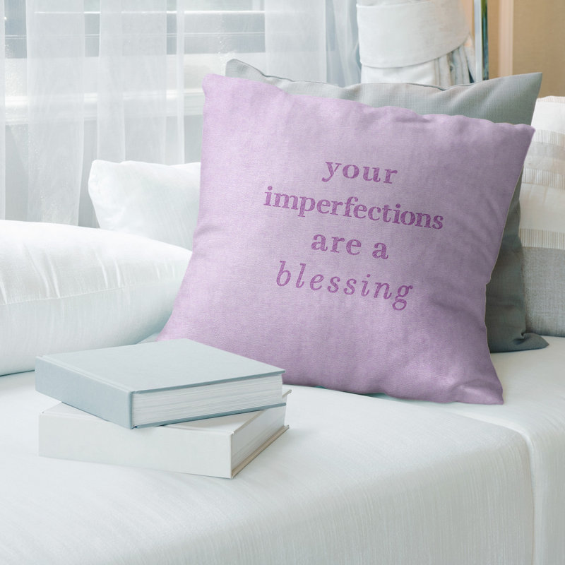 Coussin inspirant de citation inspirée des imperfections à la main, 20 po x 20 po, Violet