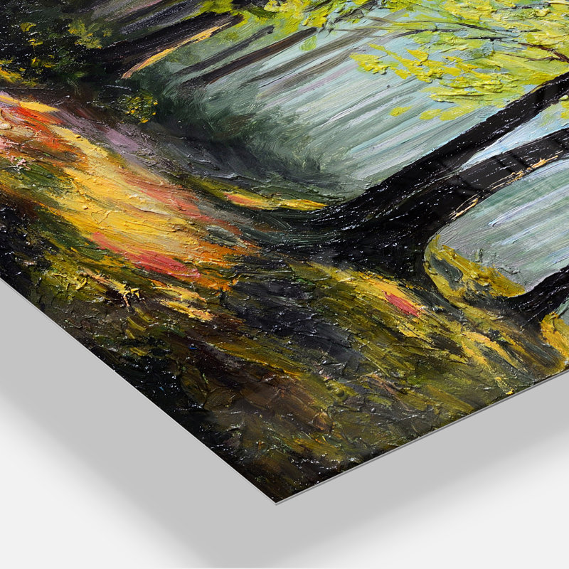 Forêt d'automne verte - peinture sur métal sans cadre, H 40 po x l 30 po x P 4 po