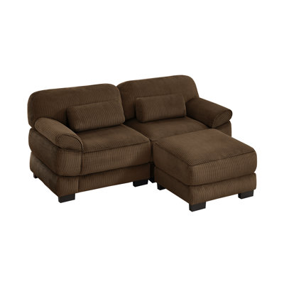 76.4" 2-Seater Cloud Sofa with Ottoman, Deep Seat Modular Loveseat with Plush Corduroy Upholstery, Detachable Padded Arms & Lumbar Pillows for Living Room, Bedroom & Apartment