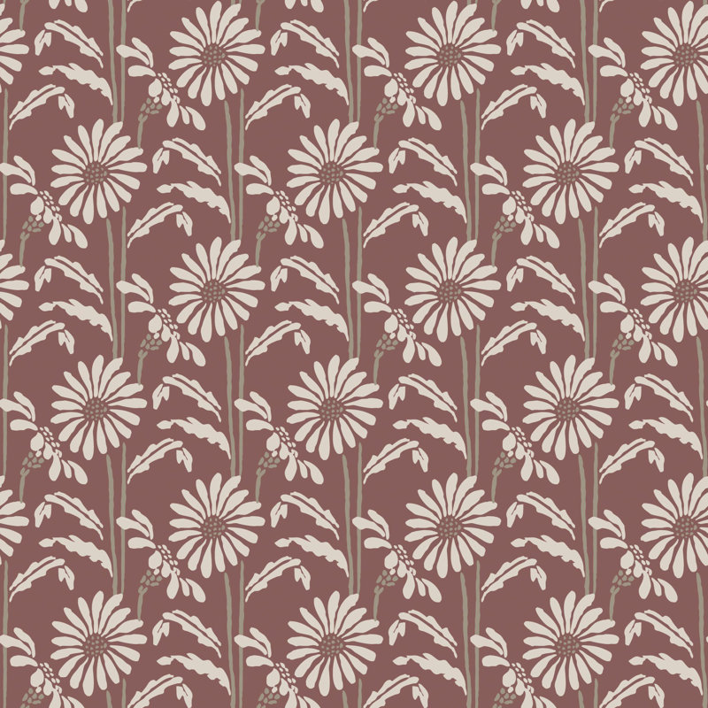 Woodland Bloom - Floral Wallpaper, Burgundy, Self-adhesive, PVC