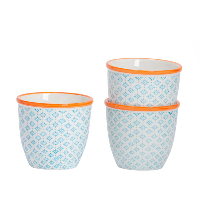 Nicola Spring Hand-Printed Plant Pots - 14cm - Blue - Pack of 3