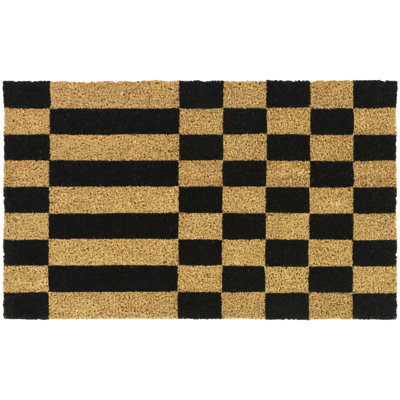 Checkerboard Stripe Black Geometric Doormat
