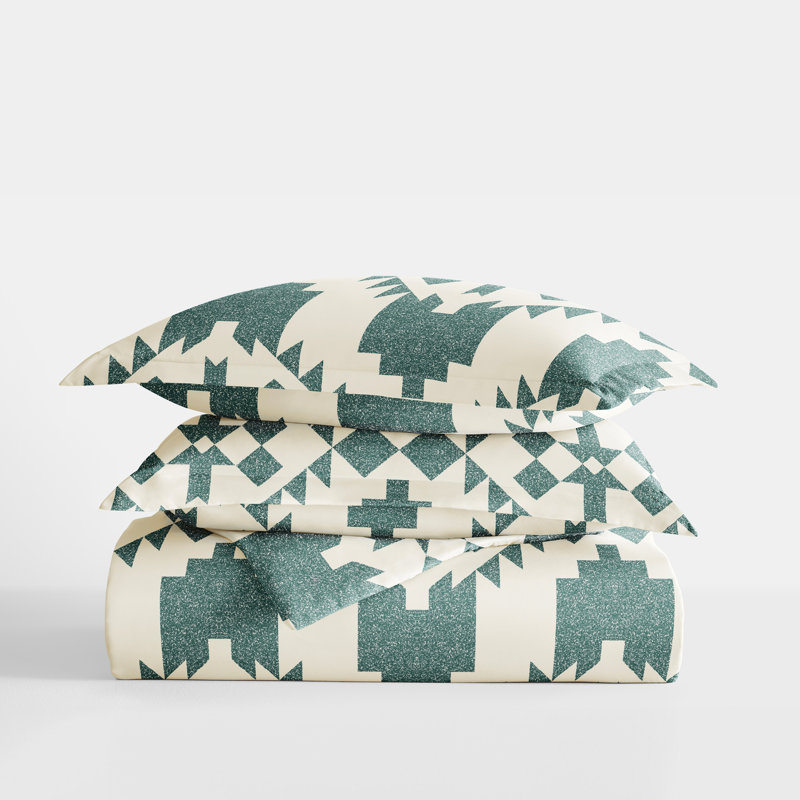 Teal and White Geometric Microfiber Twin Duvet Cover Set