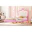 Lit simple avec lumières à DEL et tête de lit couronne, rose et blanc, style moderne, conception stable et silencieuse, sans frottement