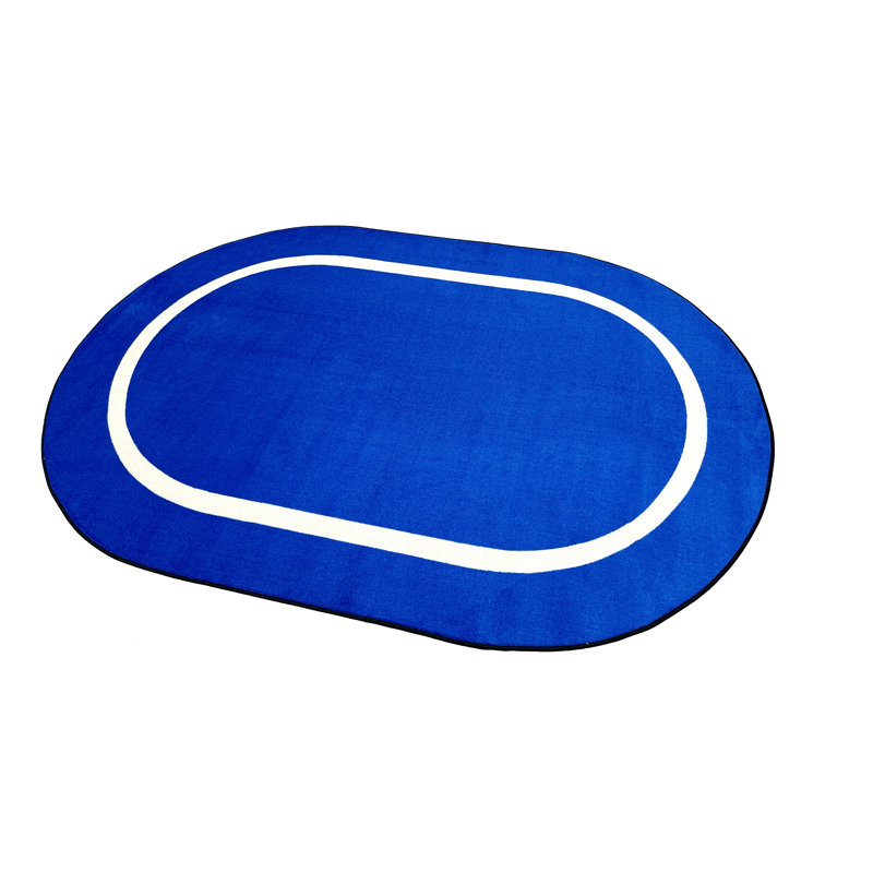 KidCarpet Montessori bleu avec ligne crème, salle de classe ovale 6 pi x 8 pi 6 po, tapis de salle de jeux pour enfants Idéal pour les endroits très passants dans le salon, la chambre à coucher 