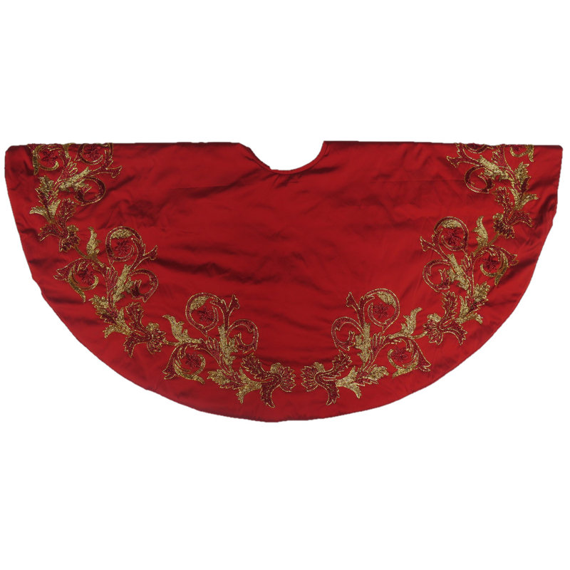 Imperial Design Hand Beaded Christmas Tree Skirt on Red- Large - 60"