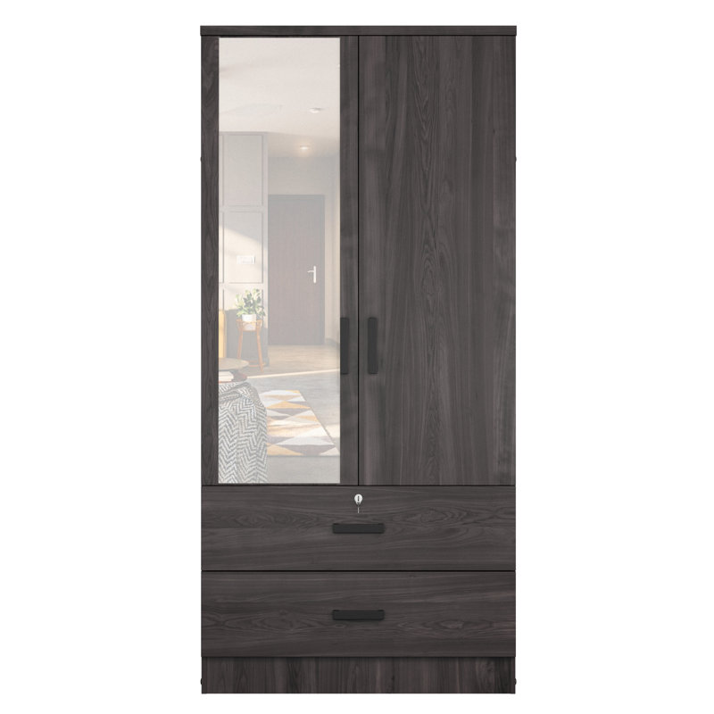 Armoire à miroir 2 portes et 2 tiroirs Majoch, Tabac