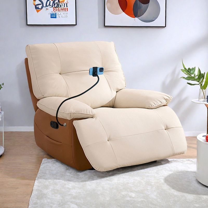 Fauteuil inclinable multifonctionnel en similicuir Quanasia, Beige / café