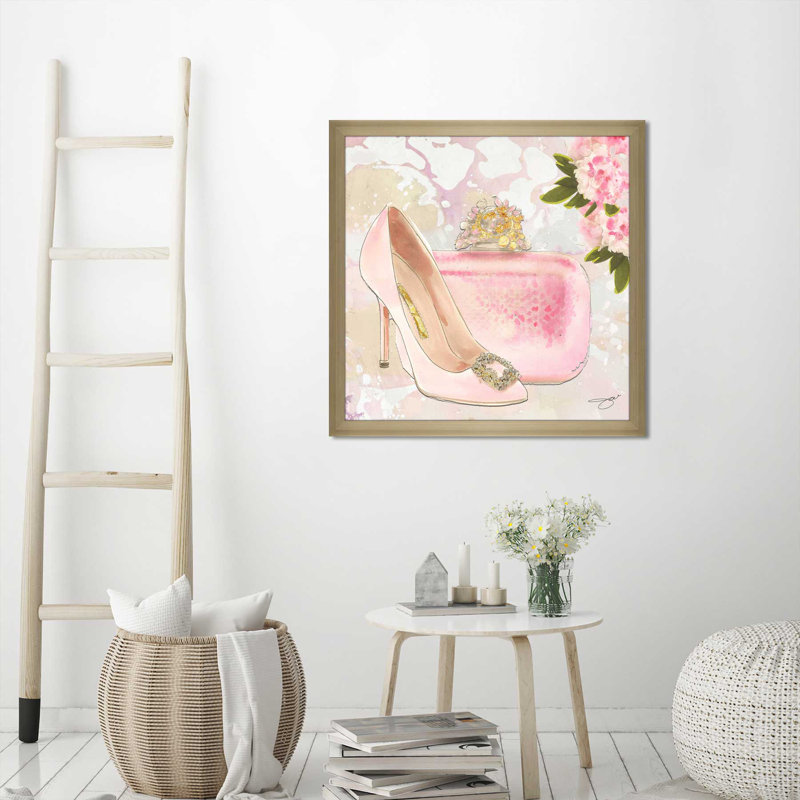 «Pink Shoes (Square)» par Jodi - impression, Encadrement champagne, H 25,5 po x l 25,5 po x P 1 po