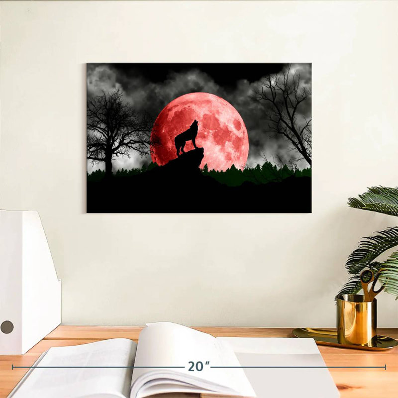 Loup et lune, H 8 po x l 12 po