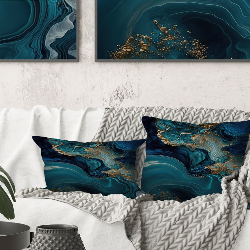 Abstract Geode Turquoise I - Abstract Marble Printed Throw Pillow