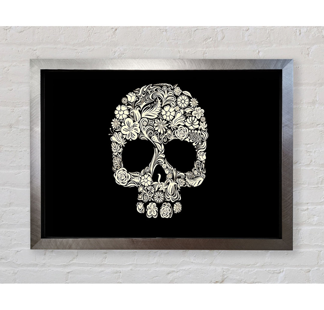 Skulls Floral Gerahmter Druck Wandkunst