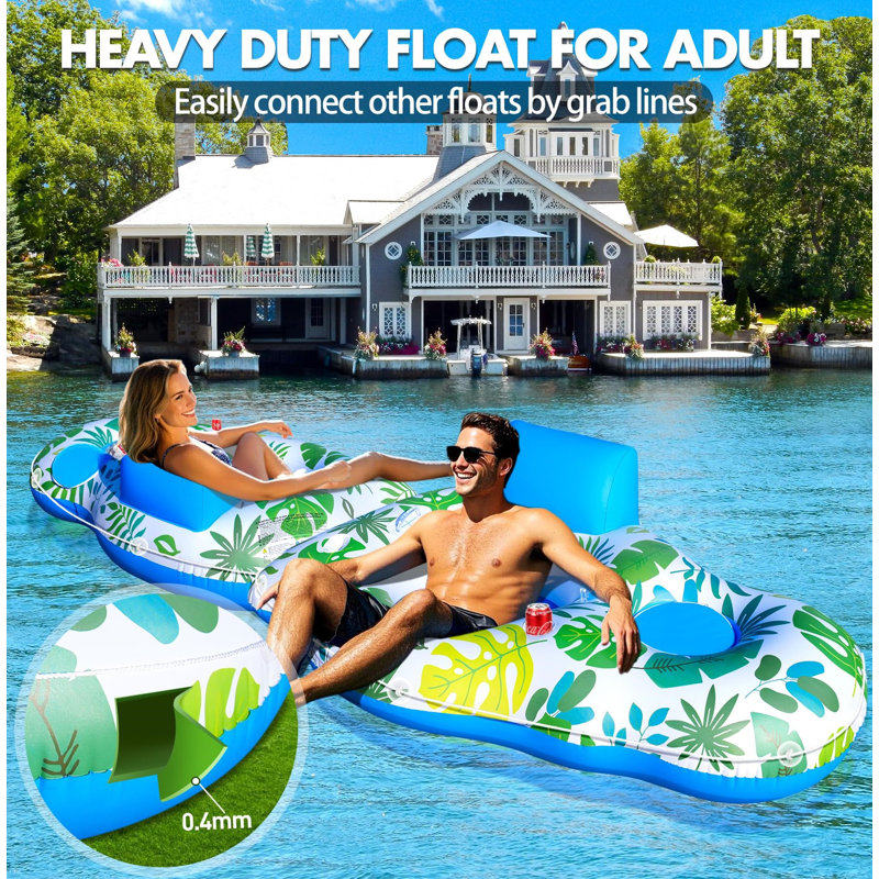 Inflatable Pool Float Chair With Cooler, Heavy Duty Pool Floats, Floating Pool Chairs Water Floties For Adult With Cup Holder & Backrest