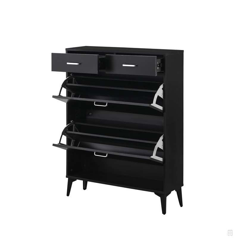 Shoe Cabinet,Free Standing Tipping Bucket Shoe Rack Organizer With 2 Flip Drawers&2 Drawer