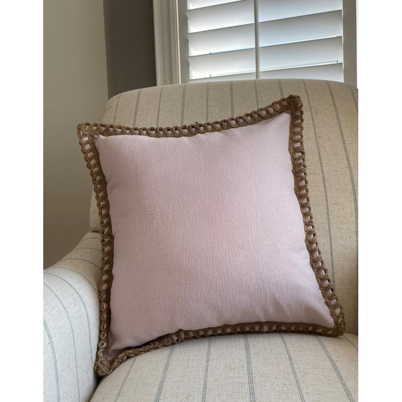 Coussin en jute avec insert ivoire, Rose pâle
