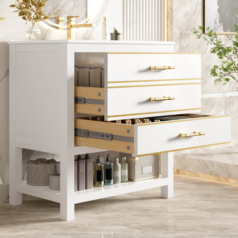 Single Bathroom Vanity with Ceramic Basin, White