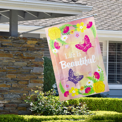 Drapeau de maison d'extérieur rose Life is Beautiful