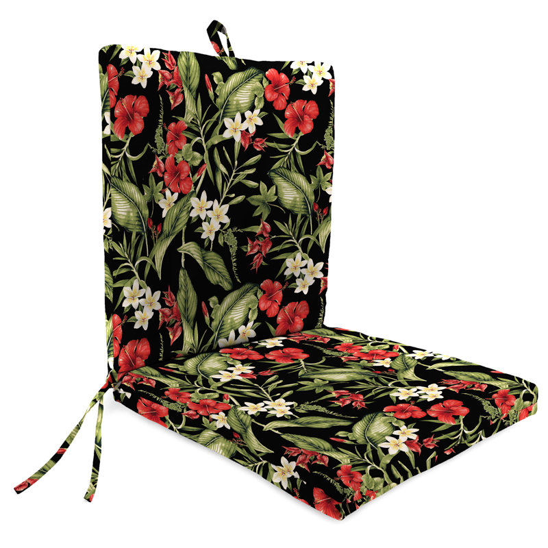 21" x 44" Outdoor Chair Cushion with Ties and Loop, Black