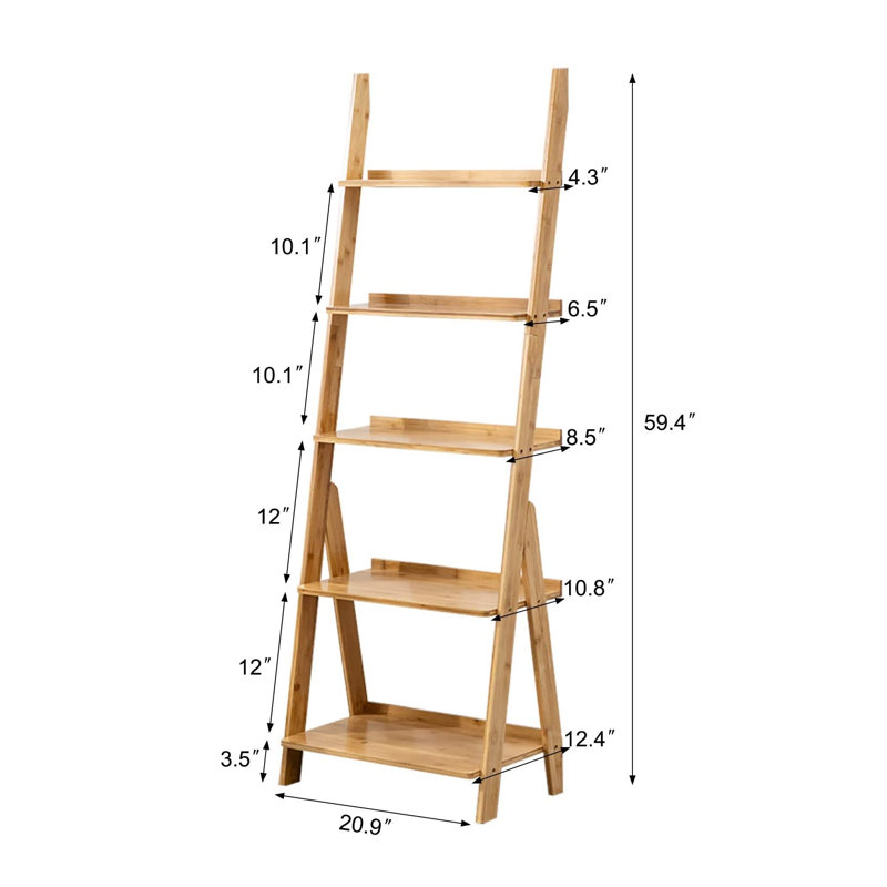 Elberta Bamboo Ladder Bookcases Ladder Bookshelf Storage Rack Flower Plant Stand Shelf Organizer Display Shelf, Light Brown