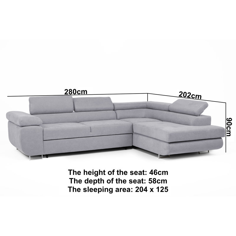Flavius Corner Sofa Bed, Silver, Right Hand Facing