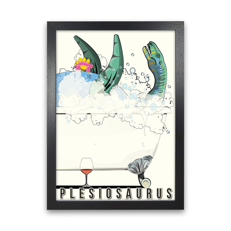 Swimming Dino - Print, 84cm H x 60cm W x 3cm D, Black Framed