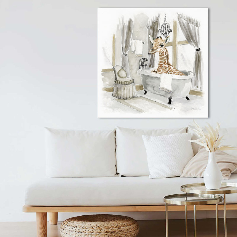 "Girafe Bath" par Carol Robinson, reproduction sur toile