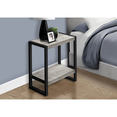 Table d'appoint, côté, bout, table de chevet, lampe, salon, chambre à coucher, stratifié gris, métal noir, industriel