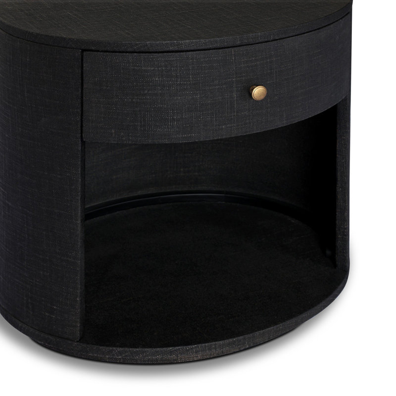 Amelia Oval One Drawer Nightstand-Black Linen, Black Linen