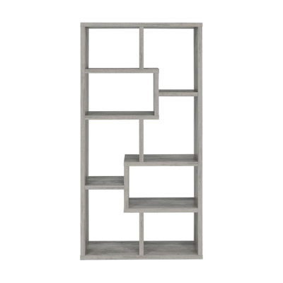 10-Shelf Geometric Bookcase In Grey Driftwood Finish