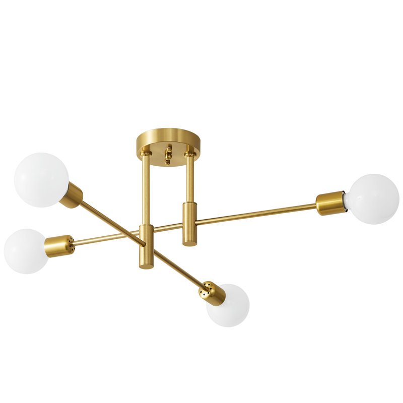 Plafonnier encastré cylindrique sphérique à 4 lumières de 25,2 po à intensité variable Siva, Doré, Quatre lumières
