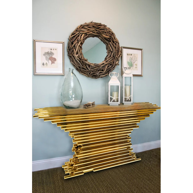 Gold Rod Console Table 