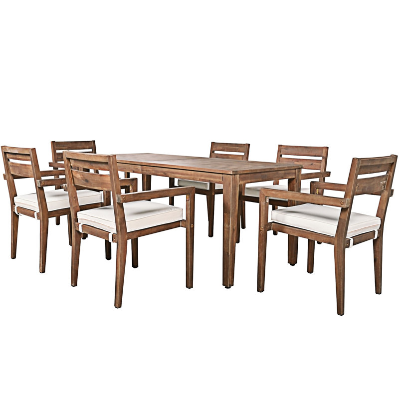 Ensemble repas d'extérieur en bois 7 pièces avec coussins 7 pièces, Bois robuste