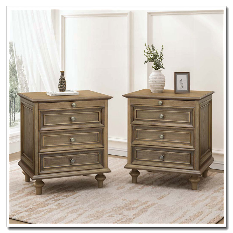 Ensemble de 2 tables de chevet avec 4 tiroirs, table de bout avec rangement en bois Nightstands, Marron clair, Ensemble de 2