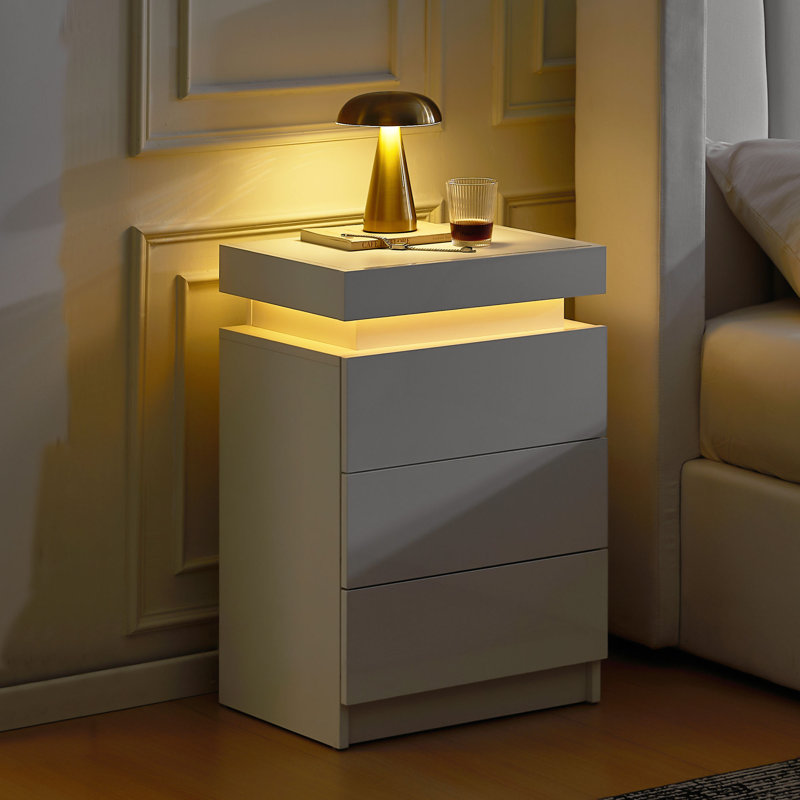 45cm W Manufactured Wood Bedside Table, White