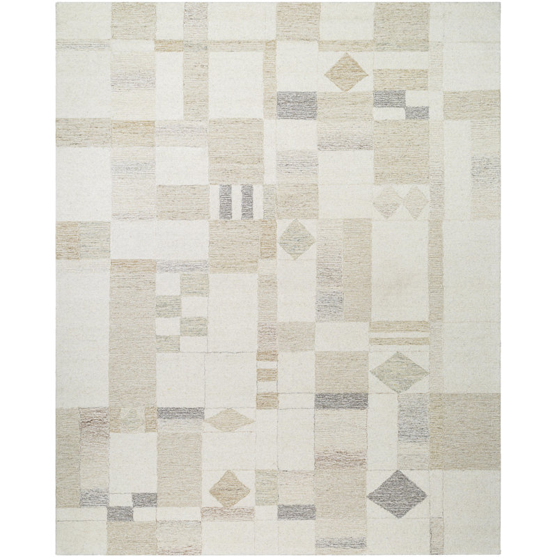 Rectangle Kokal Abstract Hand Tufted Wool Area Rug in Light Silver/Ash, Rectangle 5' x 7'6"