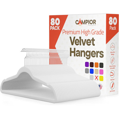 Paquet de 80 cintres en velours blanc - Crochet pivotant à 360 °, cintres antidérapants et peu encombrants, capacité de poids de 11 lb - Finition en velours lisse pour des vêtements sans plis et une organisation sans effort