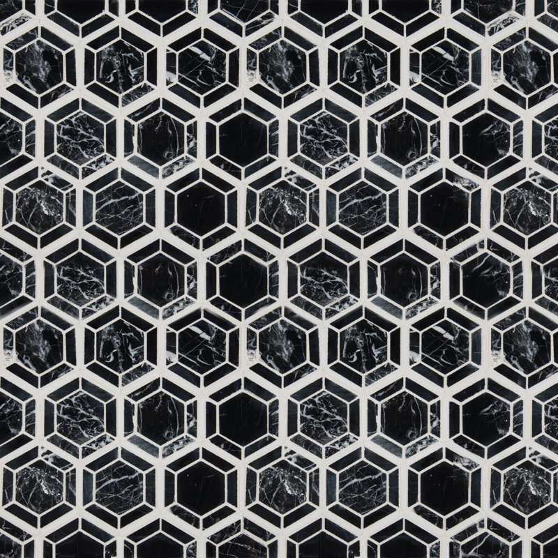 Noir Hexagon 12 in. x 13 in. Polished Marble Mosaic Floor and Wall Tile, Noir