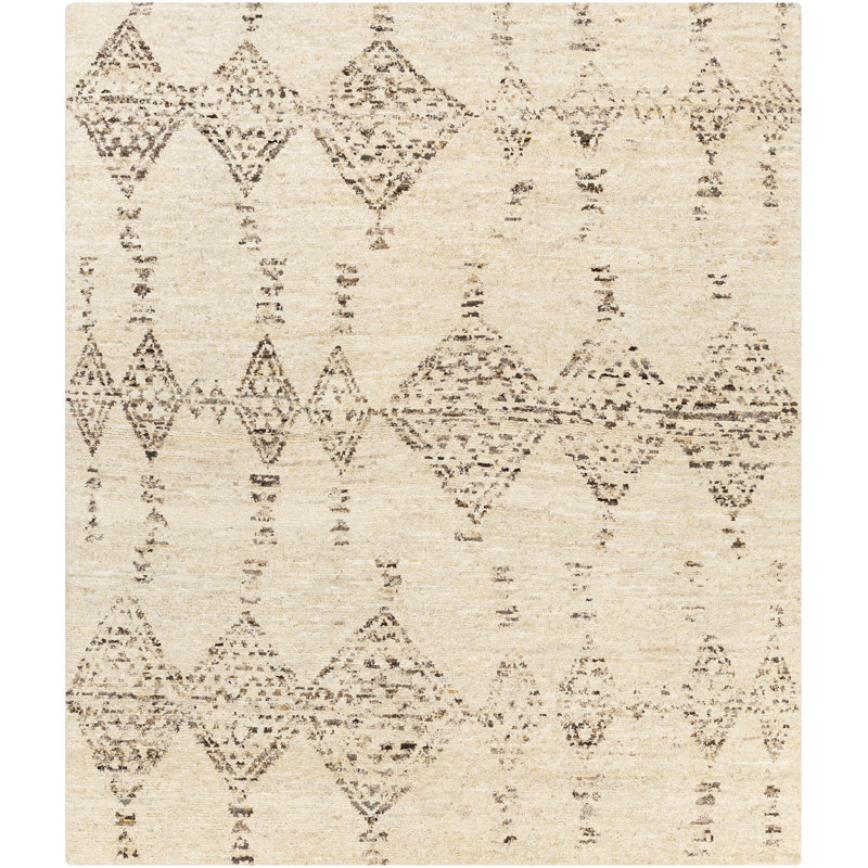 Tapis crème / brun en laine noué à la main, Rectangle 2 pi x 3 pi