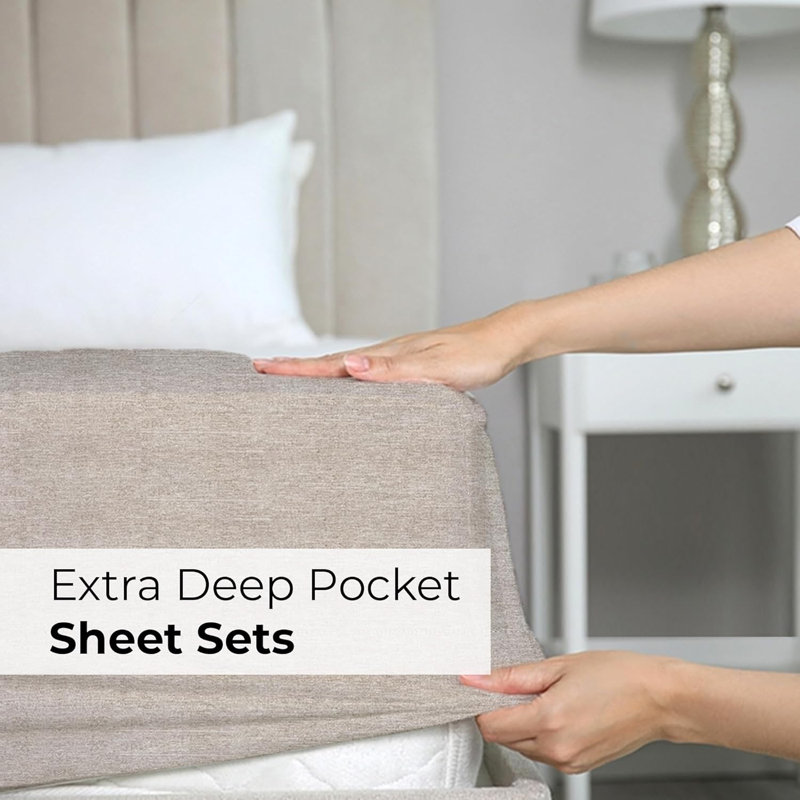Extra Deep Pocket Sheet Set, Cooling & Breathable Bed Sheets, Soft Hotel Luxury Bedding, Fits 18–24 Inch Mattress