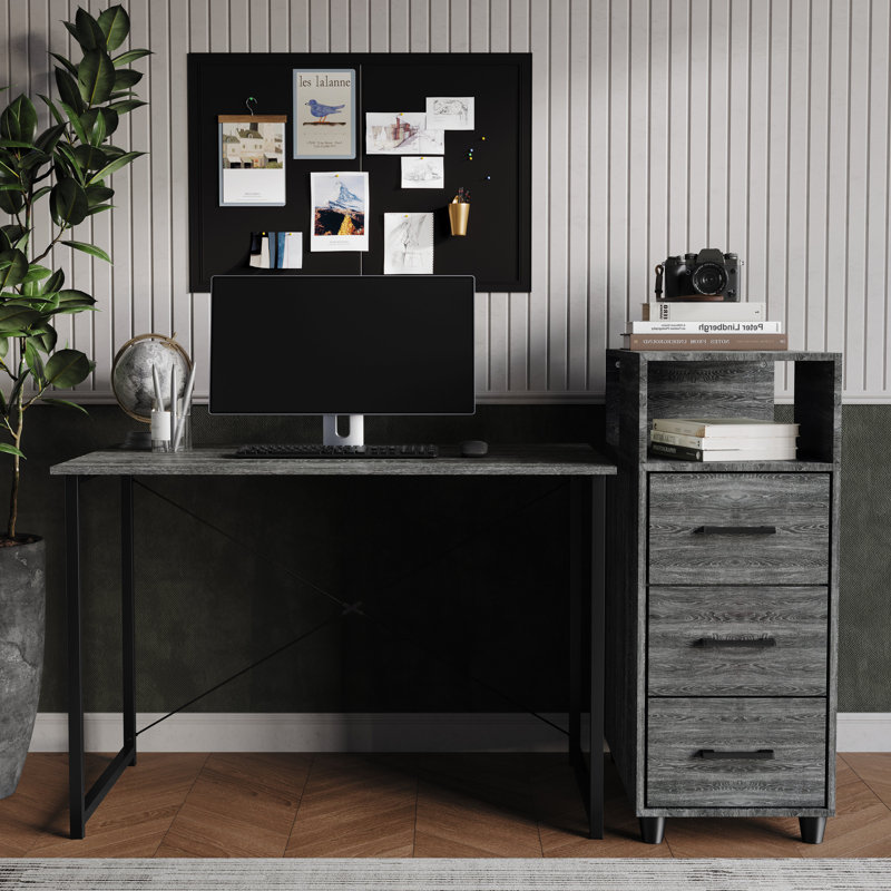 Bureau d'écriture avec armoire latérale Minimalist - gris foncé, Gris foncé