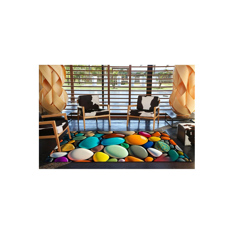 Tapis multicolore à motif de cailloux lavable à la machine, Carré 3 pi 3 po