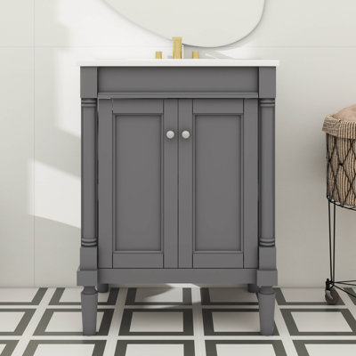 Meuble-lavabo de salle de bain sophistiqué 24 po avec lavabo supérieur à 2 niveaux avec esthétique moderne